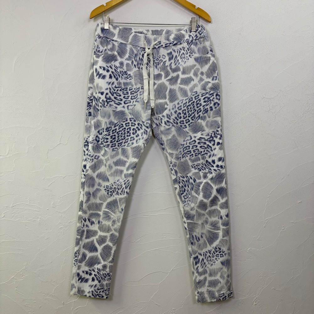 Gigi Moda Pants Made In Italy Women OS Animal Print Cuffed Tie Waist Casual Chic